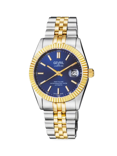 Shop Gevril Men's West Village 40mm Two-tone Stainless Steel Automatic Bracelet Watch In Sapphire