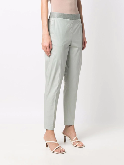 Shop Le Tricot Perugia Contrast-waist Tapered Trousers In Grün