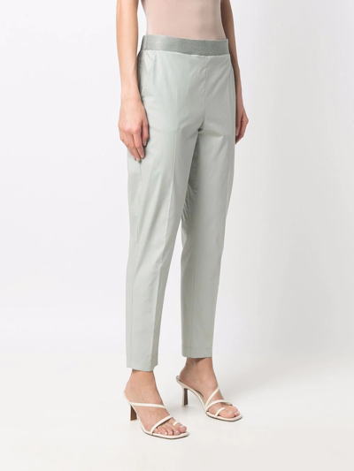 Le Tricot Perugia Contrast-waist Tapered Trousers In Grün