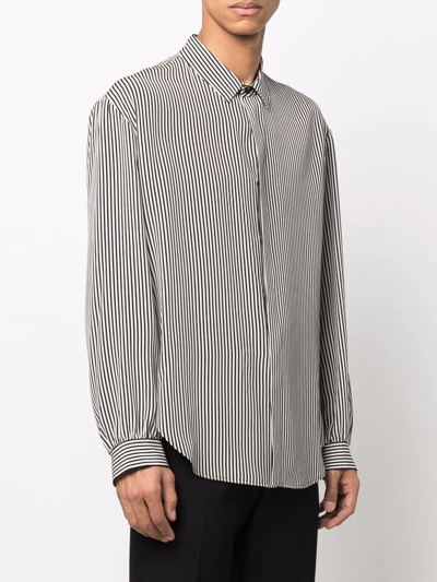 Shop Saint Laurent Striped Silk Shirt In Schwarz