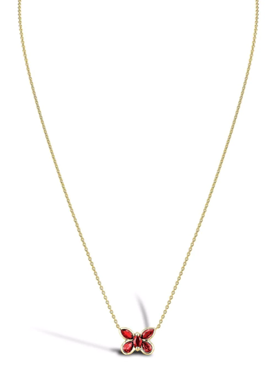 Shop Pragnell 18kt Yellow Gold Ruby Butterfly Pendant Necklace
