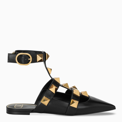 Shop Valentino Black Roman Stud Runway Sabot