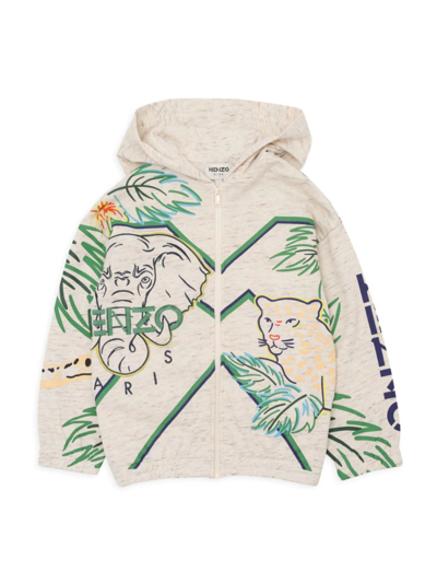 Shop Kenzo Little Boy's & Boy's Printed Zip Up Hoodie Sweatshirt In Off White