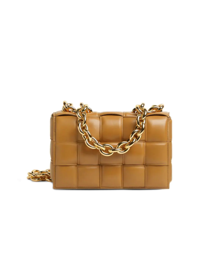 Shop Bottega Veneta Women's The Chain Cassette Padded Leather Shoulder Bag In Caramel Gold