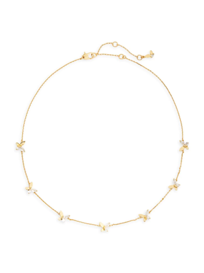 Shop Kate Spade Women's Social Butterfly Goldtone Cubic Zirconia Necklace In Clear Gold