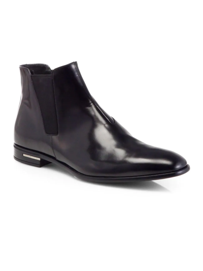 Shop Prada Men's Spazz Leather Chelsea Boots In Nero