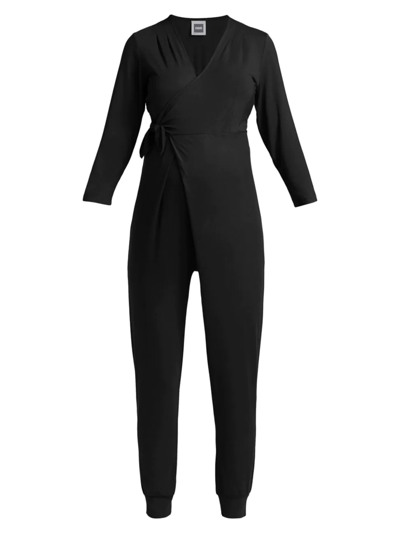 Shop Nom Maternity Women's Amabella Three-quarter-sleeve Maternity Wrap Jumpsuit In Black