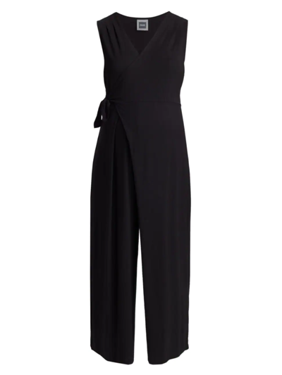 Shop Nom Maternity Women's Francesca Sleeveless Wide-leg Maternity Wrap Jumpsuit In Black
