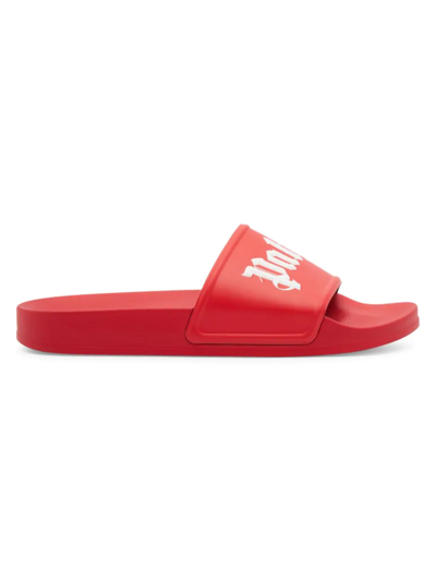Shop Palm Angels Men's Logo Pool Slide Sandals In Red White