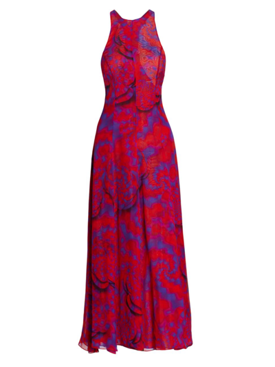 Shop Brandon Maxwell Women's Printed Chiffon Racerback Midi-dress In Red Purple Psychedelic Floral