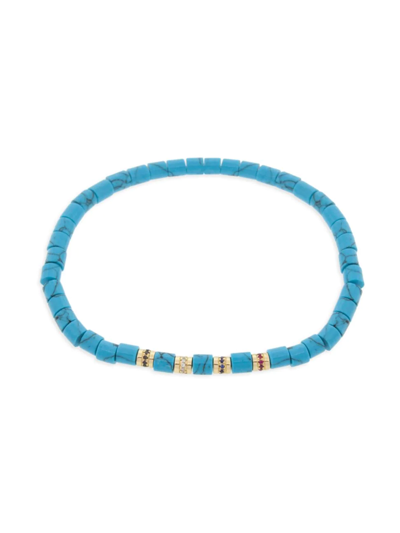 Shop Luis Morais Men's 14k Yellow Gold & Mixed-gemstone Beaded Stretch Bracelet In Turquoise