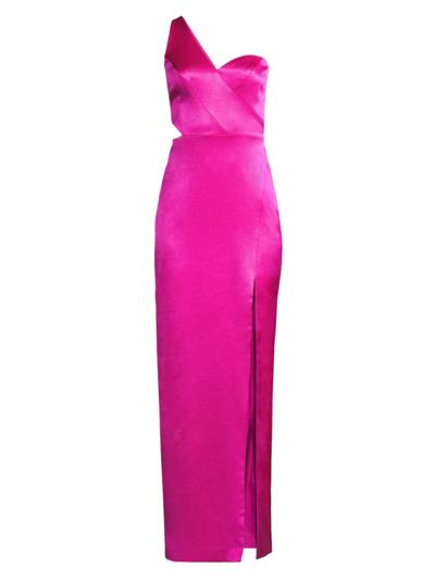 Shop Aidan Mattox Women's One-shoulder Satin Column Gown In Pink Flame