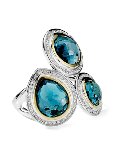 Shop Ippolita Women's 2t Rock Candy 3-stone 18k Gold, Sterling Silver, London Blue Topaz & Diamond Ring