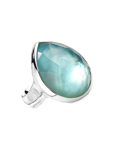 Shop Ippolita Wonderland Large Silver, Rock Crystal & Mother-of-pearl Teardrop Ring In Green