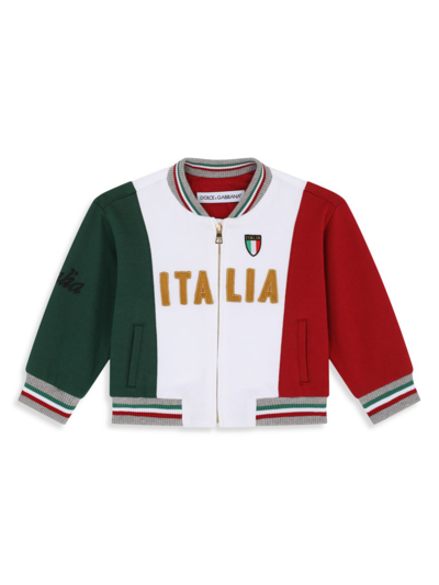 Shop Dolce & Gabbana Baby Boy's Tricolor Italia Bomber Jacket In Neutral