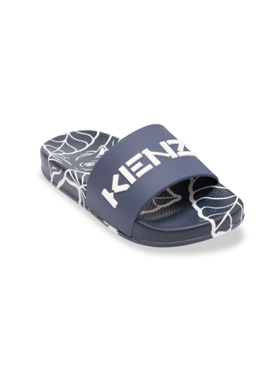 Shop Kenzo Little Boy's & Boy's Logo Slide Sandals In Navy