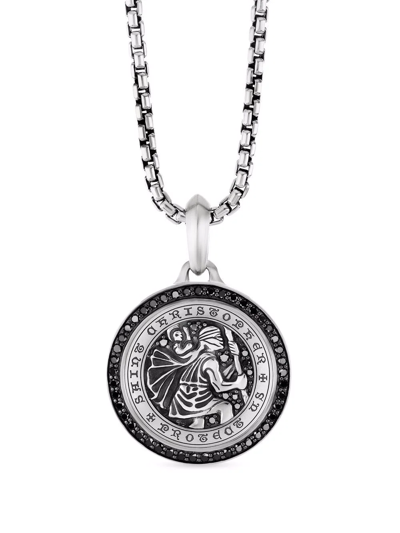 David Yurman Men's Sterling Silver St. Christopher Medallion Amulet With Pave Black Diamonds In Silver