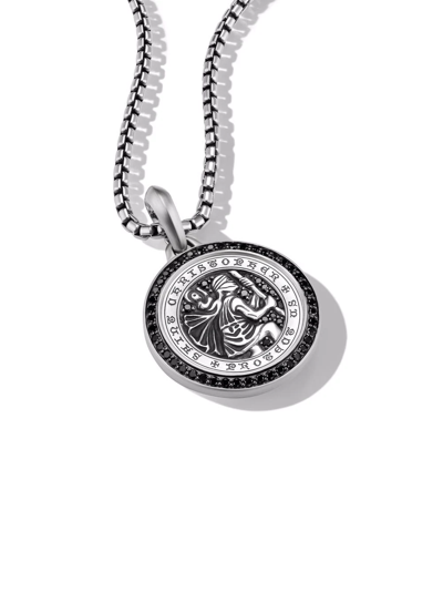 David Yurman Men's Sterling Silver St. Christopher Medallion Amulet With Pave Black Diamonds In Silver