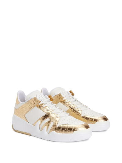 Shop Giuseppe Zanotti Talon Crocodile-effect Leather Sneakers In White