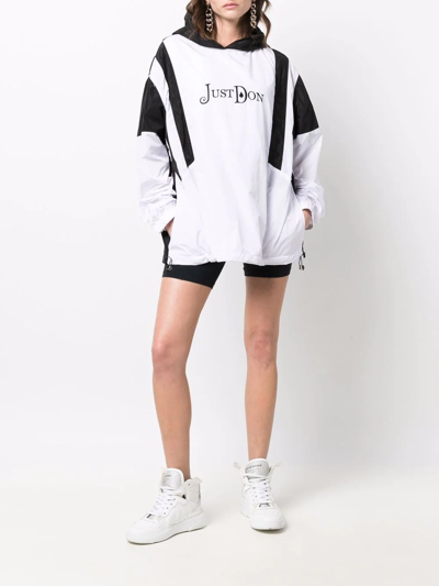 Shop Just Don Logo-embroidered Two-tone Hoodie In White