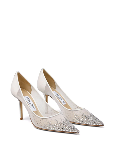 Jimmy Choo 85mm Love Embellished Tulle Pumps In White