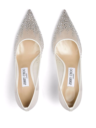 Jimmy Choo 85mm Love Embellished Tulle Pumps In White