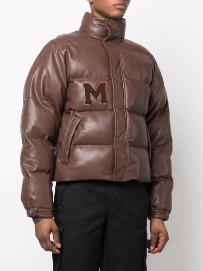 Shop Misbhv Logo-patch Faux-leather Puffer Coat In Brown