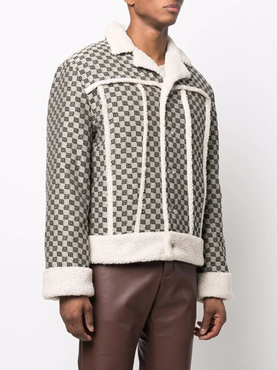 Shop Misbhv Jacquard-monogram Contrast-trim Jacket In Neutrals