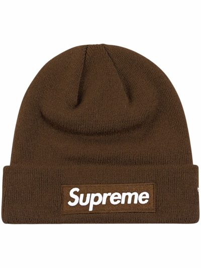 Shop Supreme X New Era Box Logo Knitted Beanie In Brown