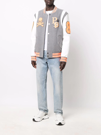 Shop Philipp Plein Patch-detail Varsity Jacket In Grau
