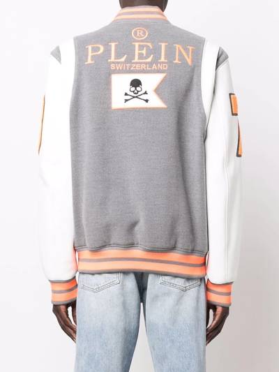 Shop Philipp Plein Patch-detail Varsity Jacket In Grau