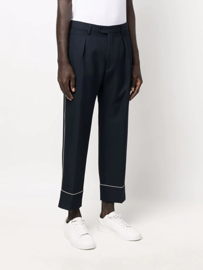 Shop Etro Contrast-piped Cropped Trousers In Blau