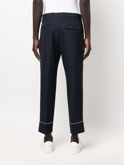 Shop Etro Contrast-piped Cropped Trousers In Blau