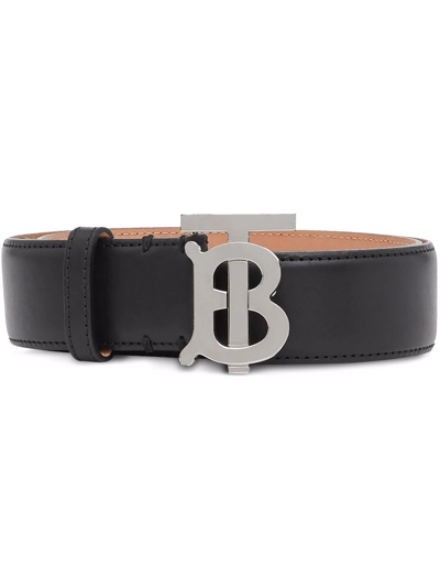 Burberry Leather TB Monogram Buckle Belt Black/Orange in Leather