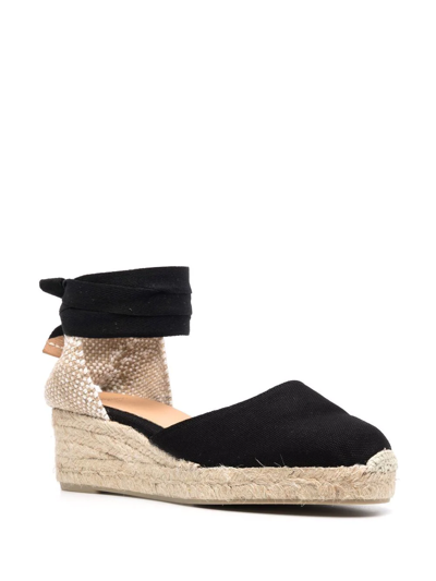 Shop Castaã±er Lace-up Wedge Espadrilles In Schwarz