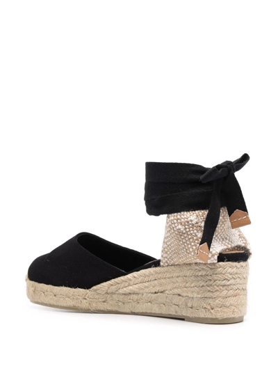 Shop Castaã±er Lace-up Wedge Espadrilles In Schwarz