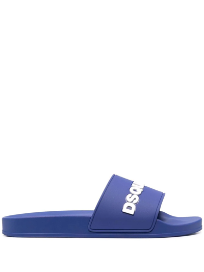 Shop Dsquared2 Logo-print Open-toe Slides In Blau