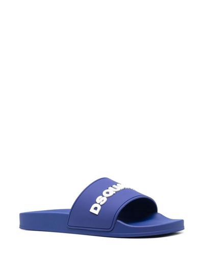 Shop Dsquared2 Logo-print Open-toe Slides In Blau