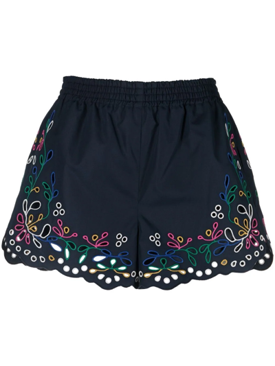Shop Chloé Broderie Anglaise Mini Shorts In Blue