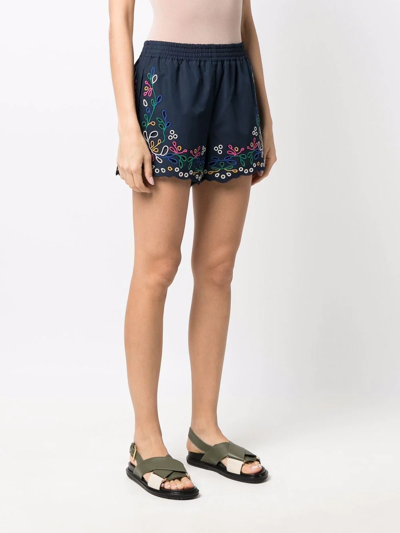 Chloé Broderie Anglaise Cotton-poplin Shorts In Blue