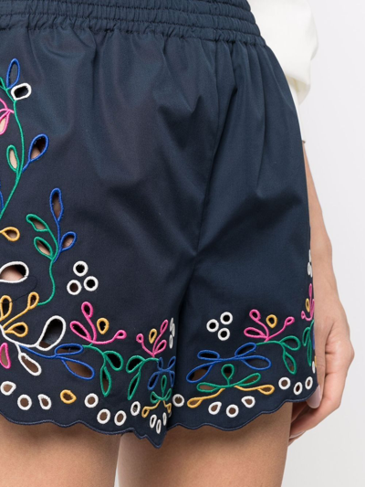 Chloé Broderie Anglaise Cotton-poplin Shorts In Blue