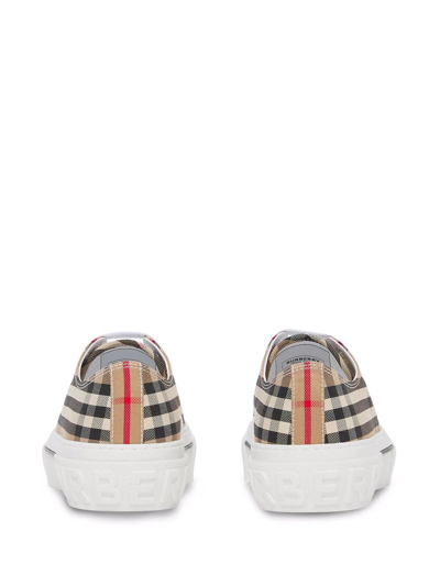 Burberry Beige Cotton Sneakers With Casual Chic Check Pattern In Nude