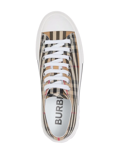 Burberry Beige Cotton Sneakers With Casual Chic Check Pattern In Nude