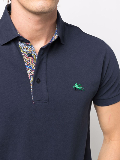 Shop Etro Embroidered-logo Polo Shirt In Blau