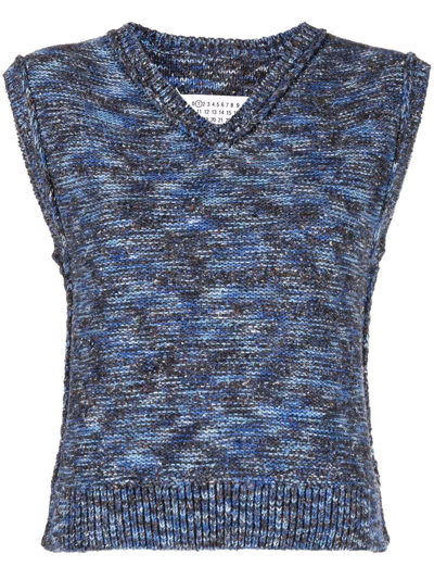 Shop Maison Margiela Melange-knit Vest In Blau