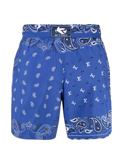 Shop Etro Paisley-print Drawstring Swim Shorts In Blau