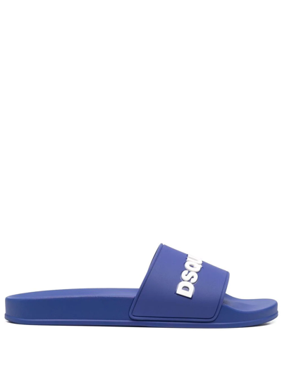 Shop Dsquared2 Logo-embossed Sliders In Blau