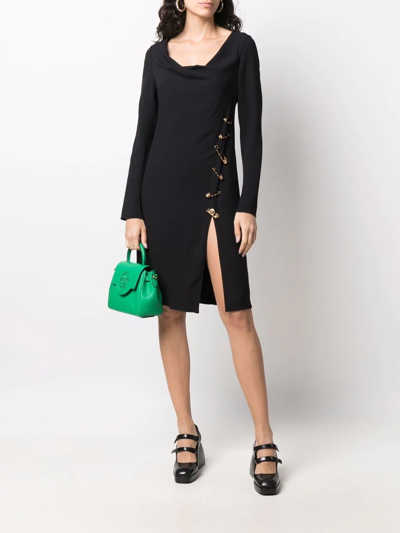 Shop Versace Safety-pin Cowl-neck Dress In Schwarz