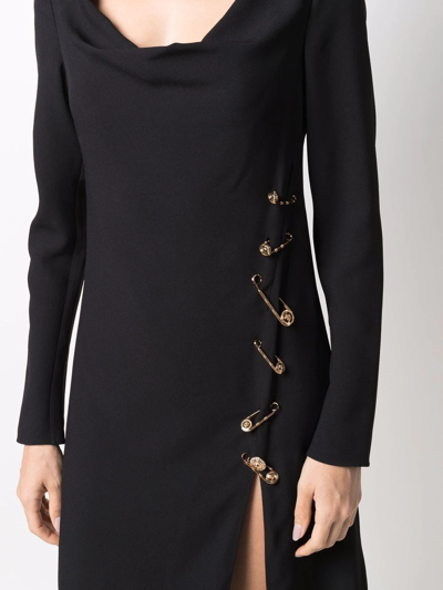 Shop Versace Safety-pin Cowl-neck Dress In Schwarz