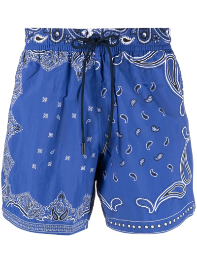Shop Etro Bandana-print Swim Shorts In Blau